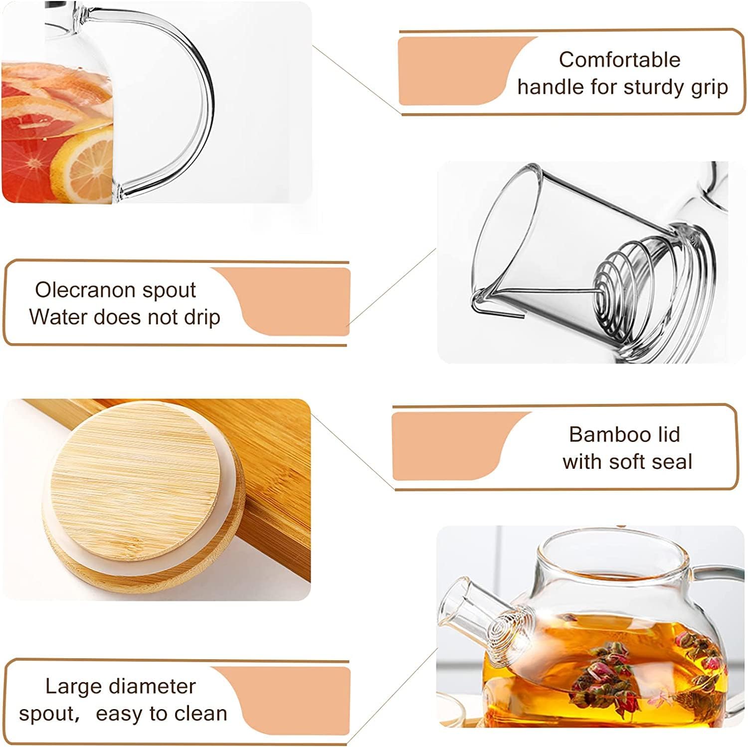 Glass Teapot - 1000ml Tea Kettle with Filter -4