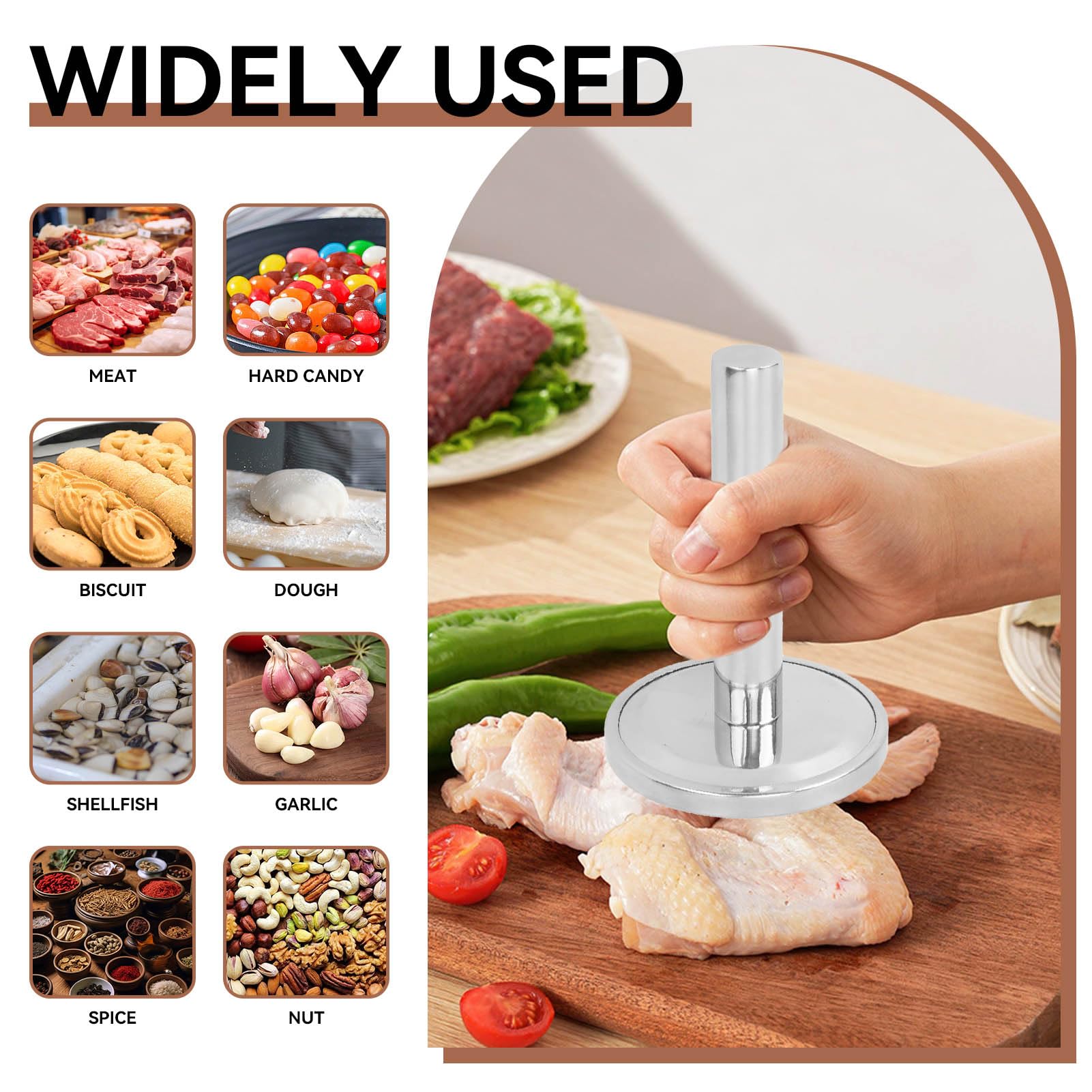 Meat Pounder Tenderizer, Meat Tenderizer Hammer Stainless Steel Round Chicken Flattener Tool Heavy Duty Kitchen Meat Mallet Meat Hammer Pounder Flattner Beater for Steak Beef Chicken Pork
