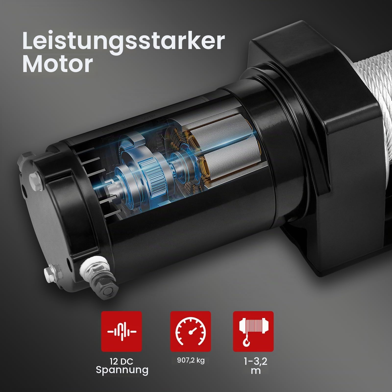 Trintion Elektrische Seilwinde 907kg 15 m Seil Winde 12V Elektrowinde Werkstatt Garage Boot Anhänger Quad ATV
