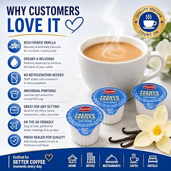French Vanilla Creamer Singles 50 Count Liquid Creamer Singles,