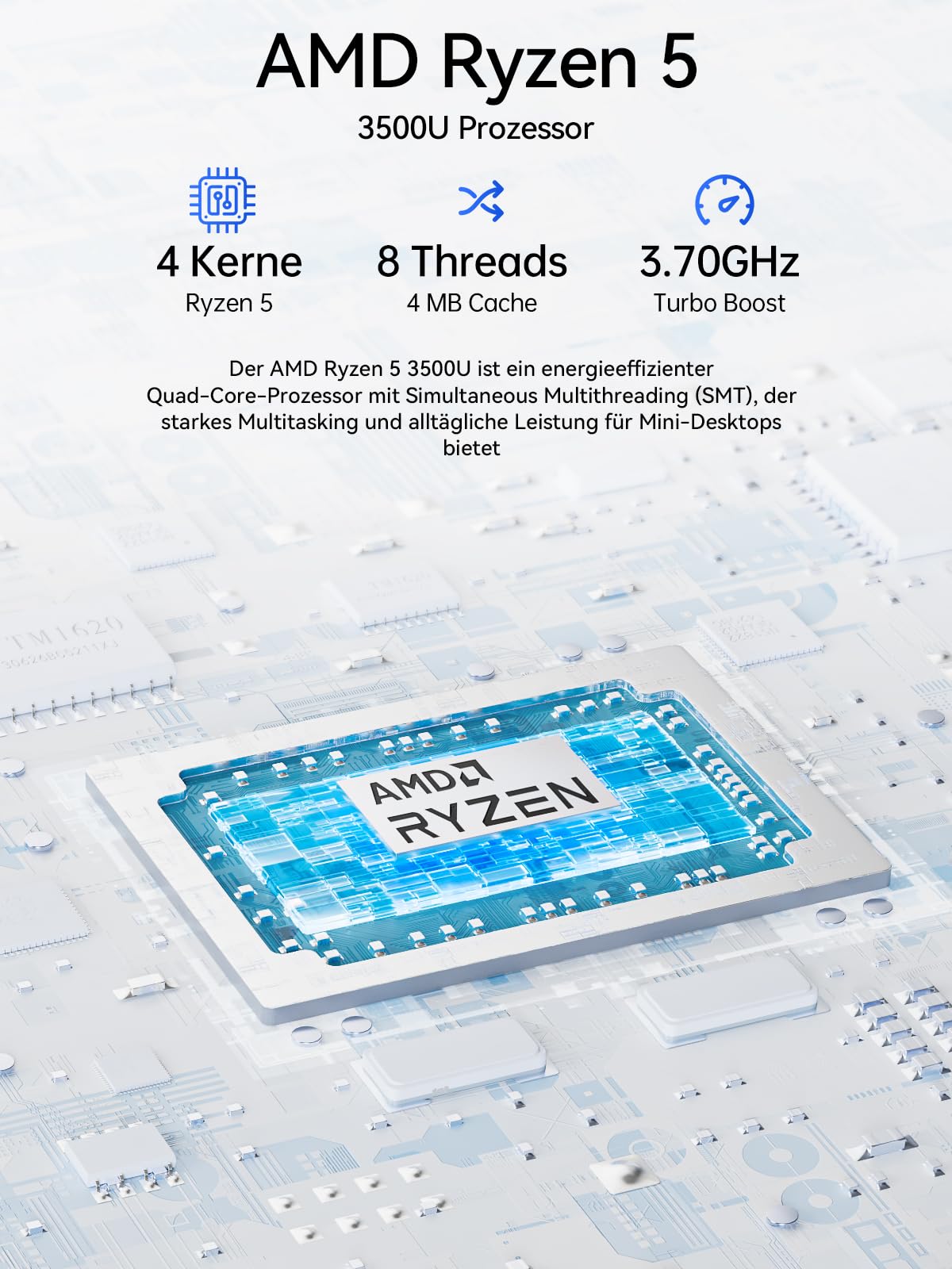 GMKtec Mini PC Ryzen 5 3500U (Beats 4300U/N150/N95), 16 GB RAM 256GB M.2 SSD, Mini Desktop Computer mit 2.5G LAN, Triple 4K Display (HDMI/DP/Type C), Micro PC für Büro, Gaming und Zuhause