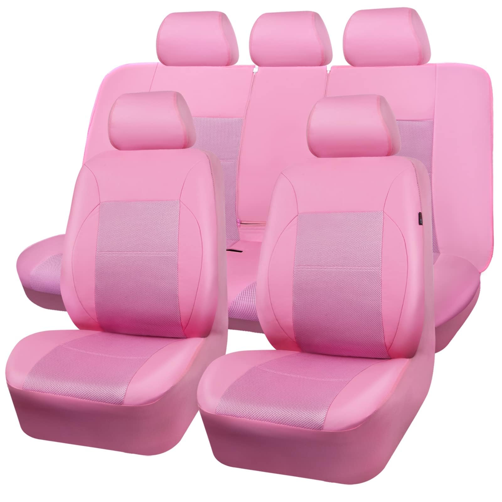 CAR PASS Pink Leather Seat Cover Automotive Breathable Universal Car Seat Cover Set Package-Super 5mm Sponge Inside,Airbag Compatible, Interior Cover Cute for Women Car Truck Van All Pink