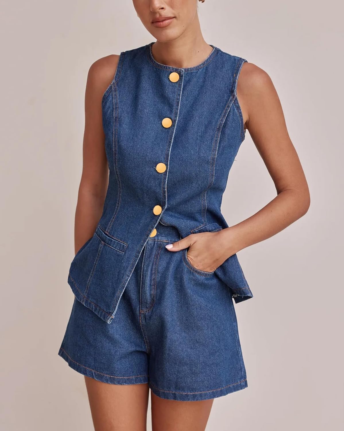 Kedera Women's Button Down Denim Vest Sleeveless Tank Tops Crew Neck Slim Fit Jean Jacket Waistcoat with Pockets - Image 6