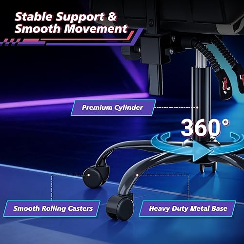 Miniatura 8 de Magshion Silla de juegos para adulto, silla ergonómica de computadora con almohada lumbar, reposacabezas y reposapiés retráctil, altura ajustable