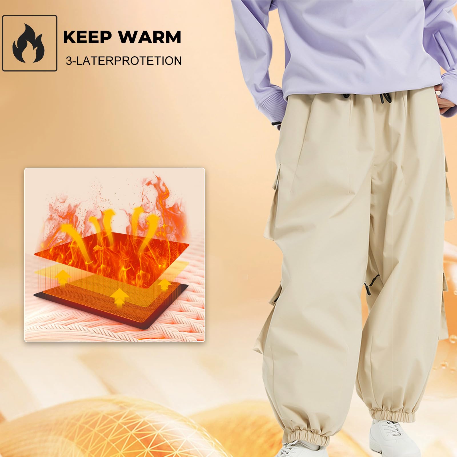 HOUZONIY Damen Skihose Wasserdicht Winddicht Snowboardhose Baggy Winterhose Gefüttert Softshellhose Winter Thermo Hose Wanderhose