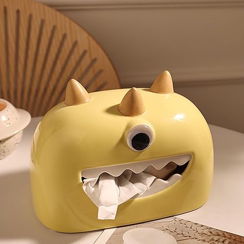 Miniatura 3 de Linxia Caja de pañuelos Little Monster, yema de huevo amarilla de un solo ojo, bonita caja de pañuelos soporte para teléfono, decoración creativa de