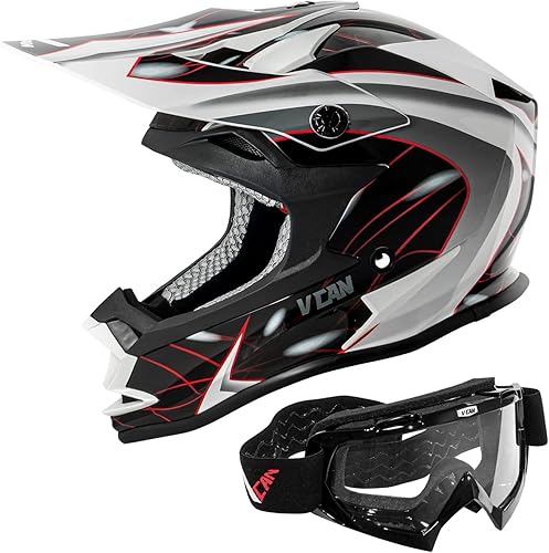 VCAN VX38 Casco para adultos ATV Motocross todoterreno, bicicleta de tierra, motocicleta de descenso con gafa, aprobado por el Departamento de