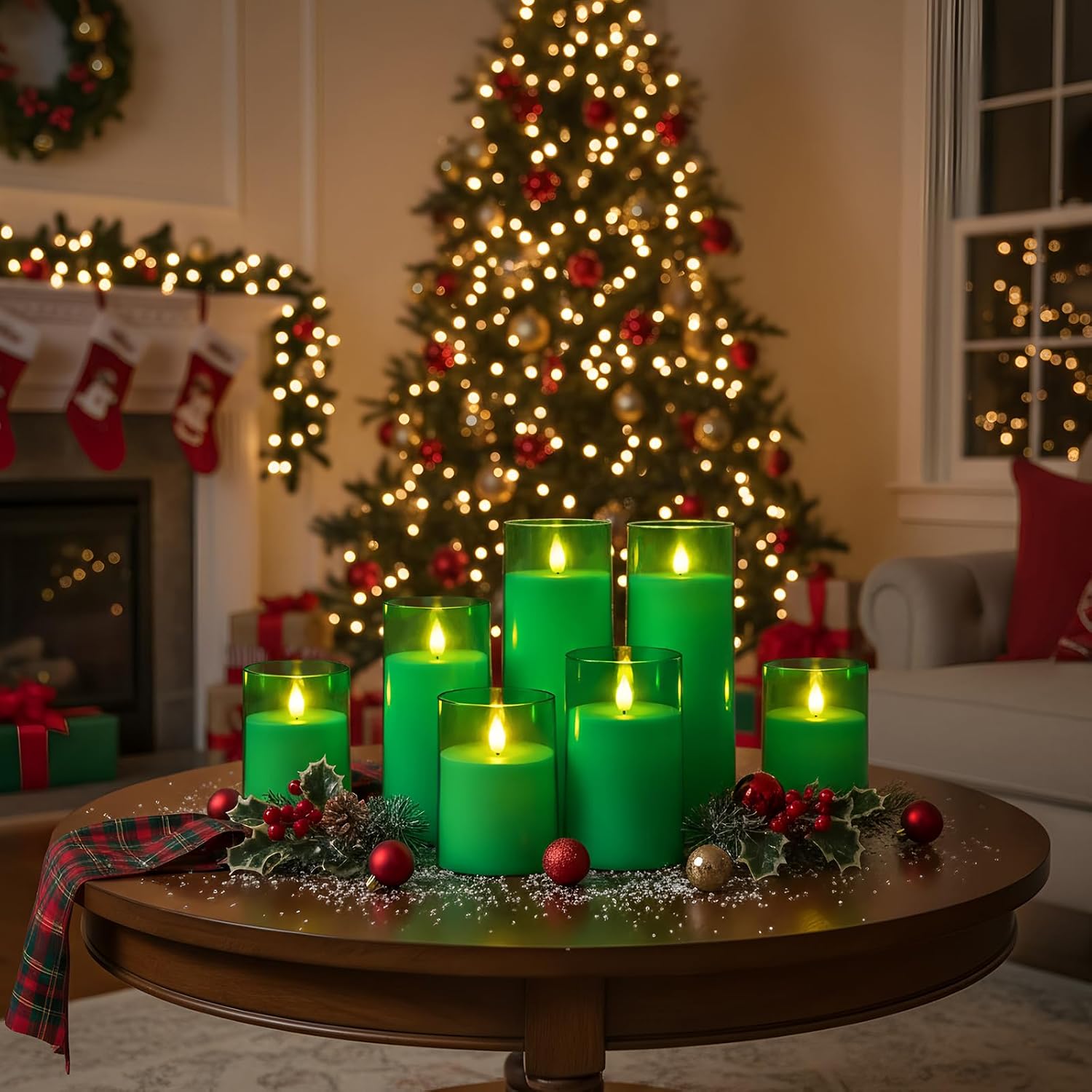  Green Flickering Flameless Candles, Battery Operated Acrylic LED Pillar Candles with Remote Control and Timer, Set of 5, St. Patrick's Day thumbnail