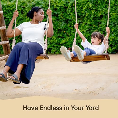 Miniatura 3 de Asiento de columpio de madera, columpio colgante de madera para niños y adultos, columpio de árbol al aire libre con correas ajustables, juego de