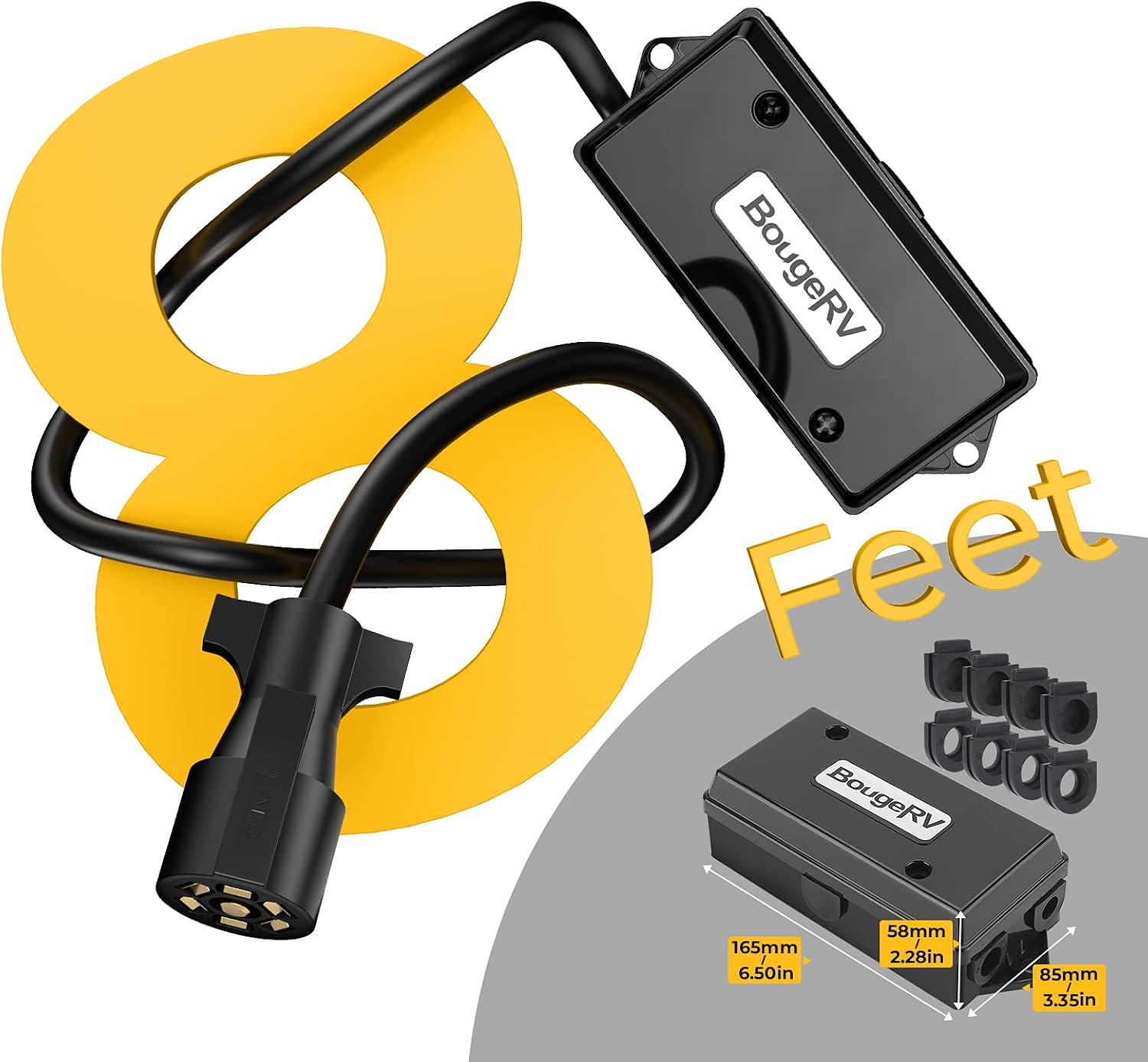 BougeRV 7 Way Trailer Plug Weatherproof Trailer Wiring Harness 7 Pin Trailer Connector Enclosed Trailer Accessories with Junction Box for RV Trailers, Campers, Caravans, Food Trucks