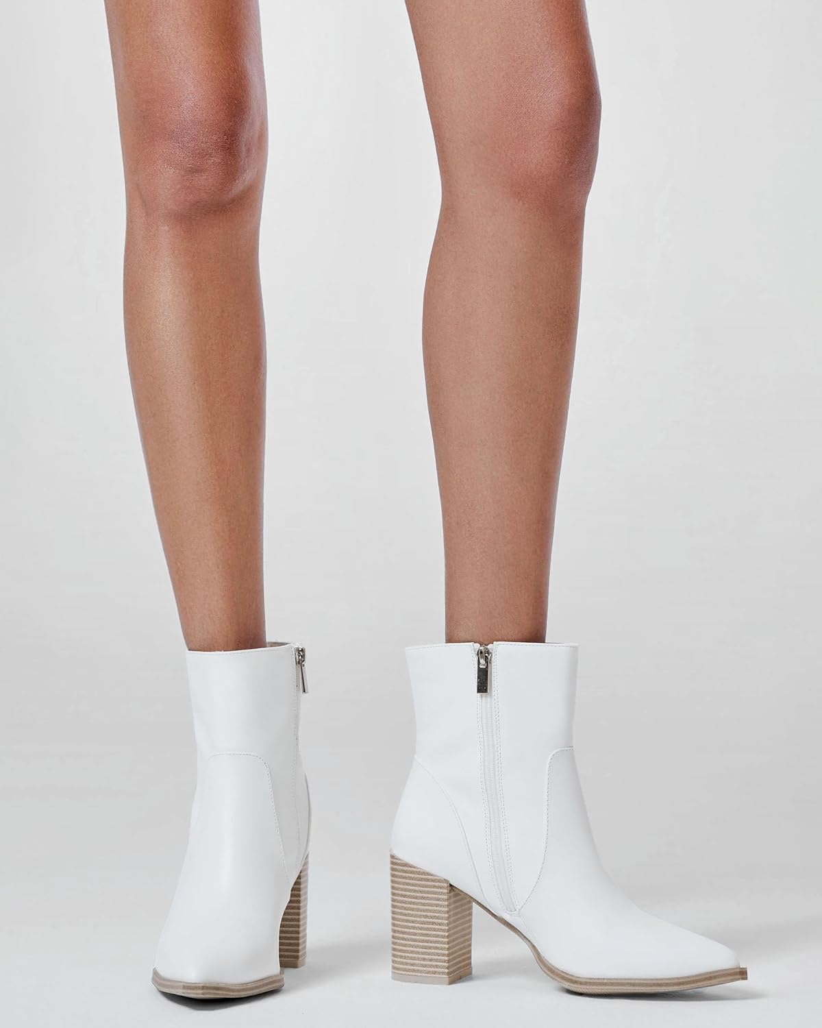 LAICIGO Women's Pointed Toe Ankle Boots Chunky Stacked Heel Side Zipper Faux Leather Ankle Booties - Image 3