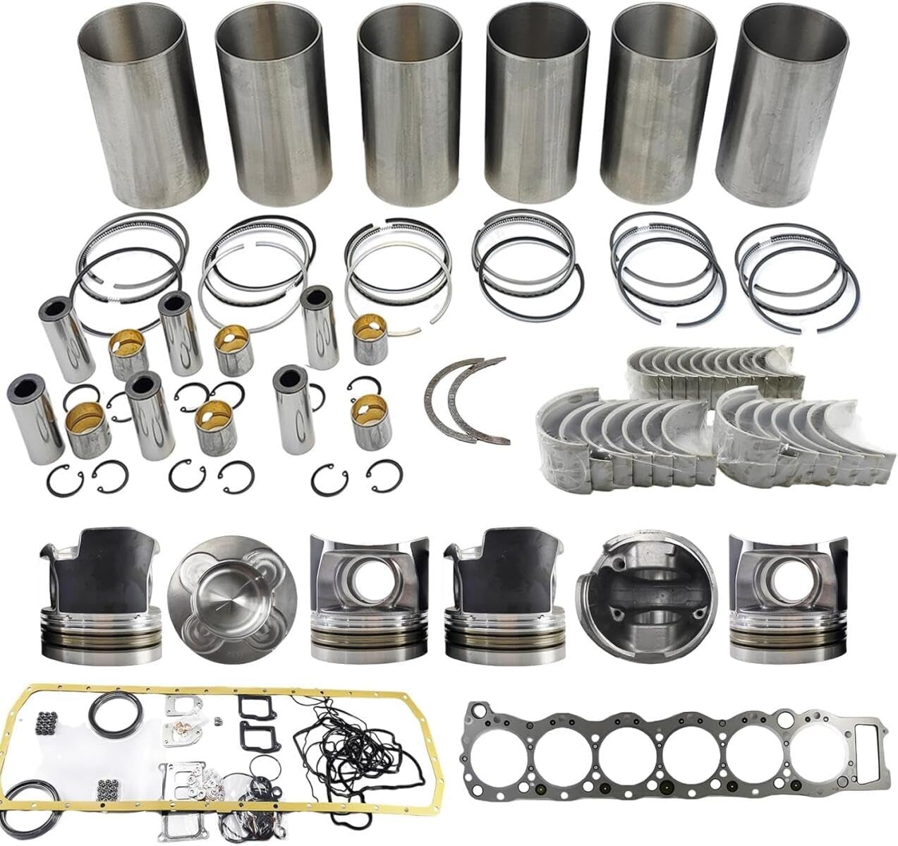 6WF1 Overhaul Rebuild Kit Piston Liner Kit With Gasket Kit 1-12111-999-1 1121119991 Fit For Isuzu 6WF1 6WF1CR 6WF1TC 6WF1-CR 6WF1-TC Engine Piston Round Combustion Chamber 84mm