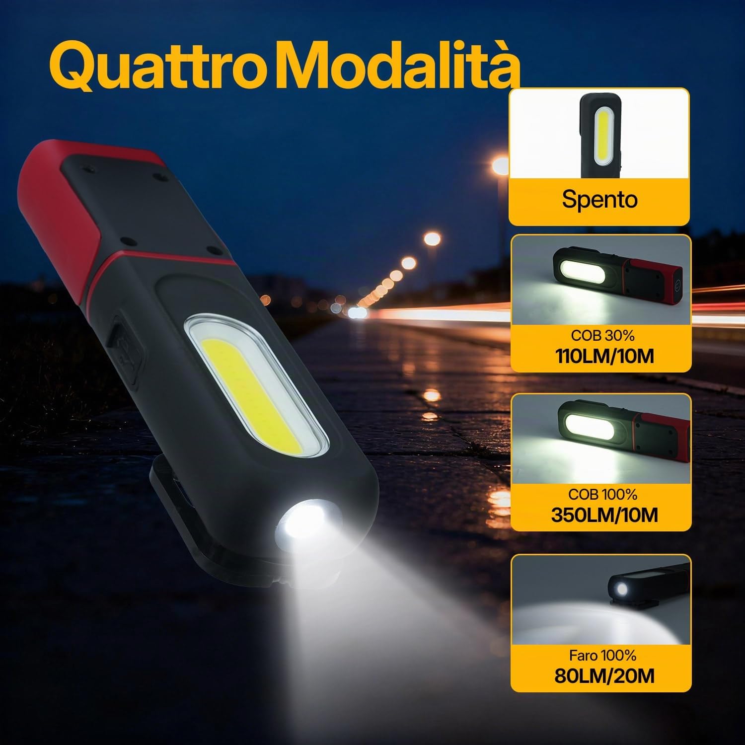 Luce da Lavoro LED Ricaricabile 2 Pezzi, Lampada da Officina Magnetica con Gancio, Rotazione 360° e 4 Modalità, Torcia Ispezione USB-C con Indicatore Batteria per Riparazione Auto, Fai da Te, Camping