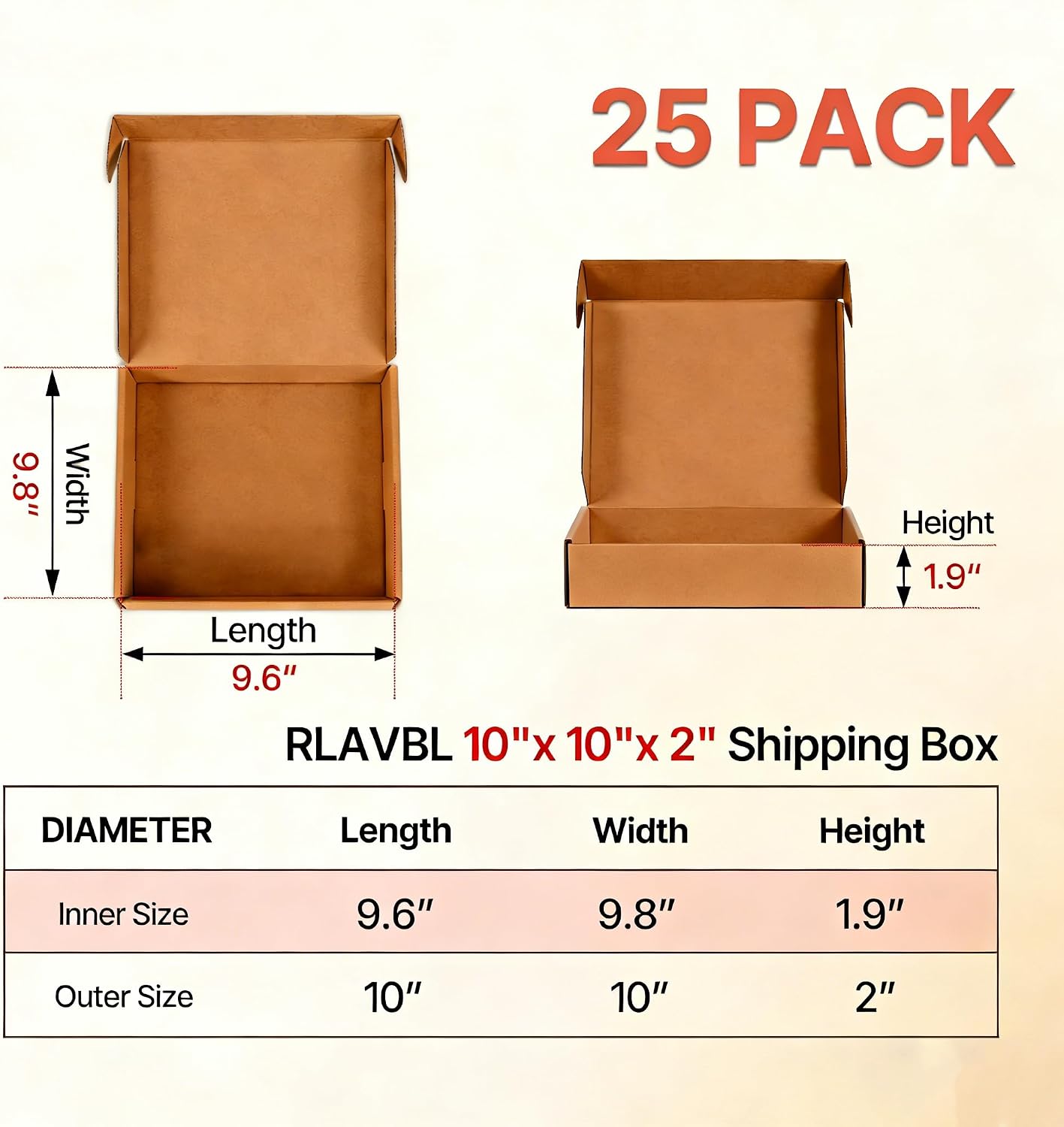10x10x2 inches Small Brown Shipping Boxes 25 Pack，Corrugated Cardboard Gift Boxes，Mailing Boxes for Small Business Packing and Storage image 2