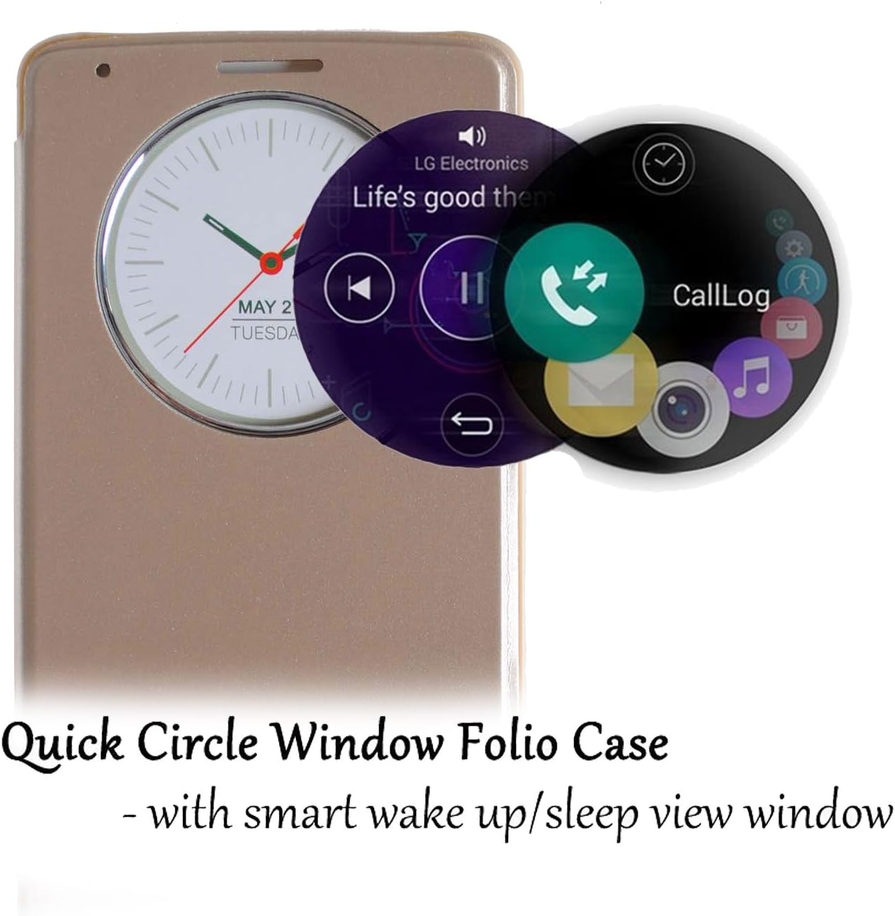 LG G3 [Quick Circle View] Black Cover Changing PU Leather Case Flip Cover For LG Optimus G 3 (Gold)