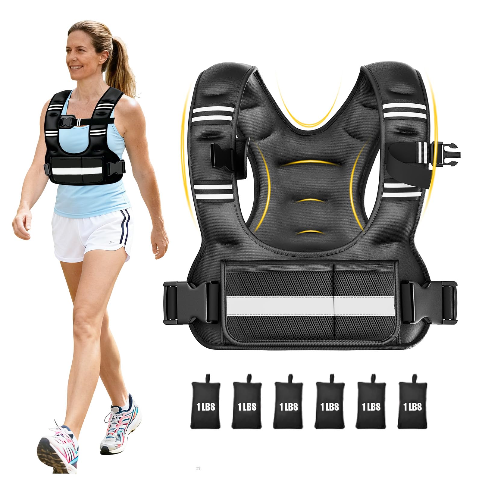 Adjustable Weighted Vest for Women 6-12lb U-Shaped Weight Vest with 6 Iron Sand Bags Adjustable Buckle Straps Rucking