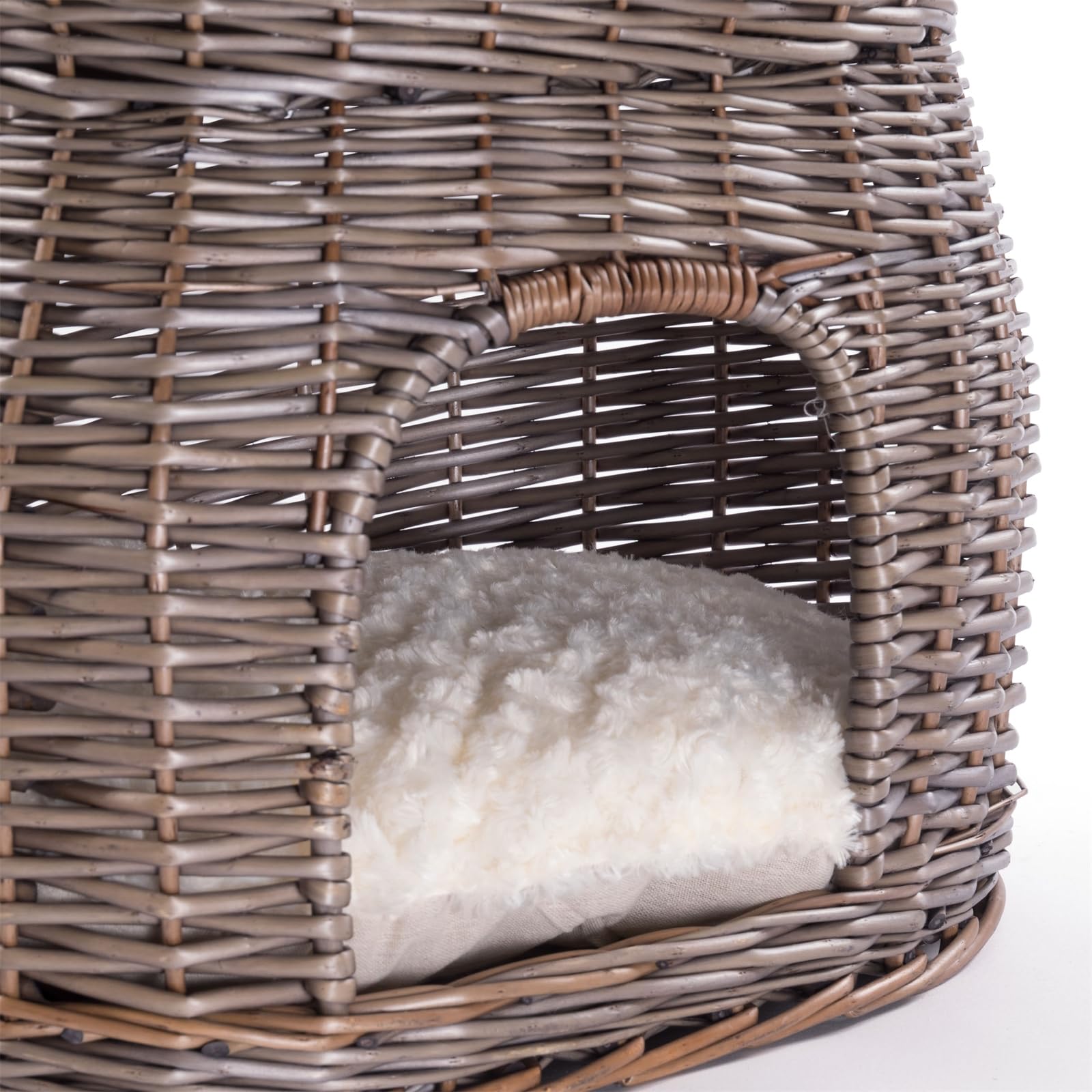 Katzen Korb Luna | 54cm, Weidenholz, mit Kissen | Katzen Weidenkorb, Katzenturm, Katzenbett Natur, geflochtenes Katzenhaus, Katzenhöhle