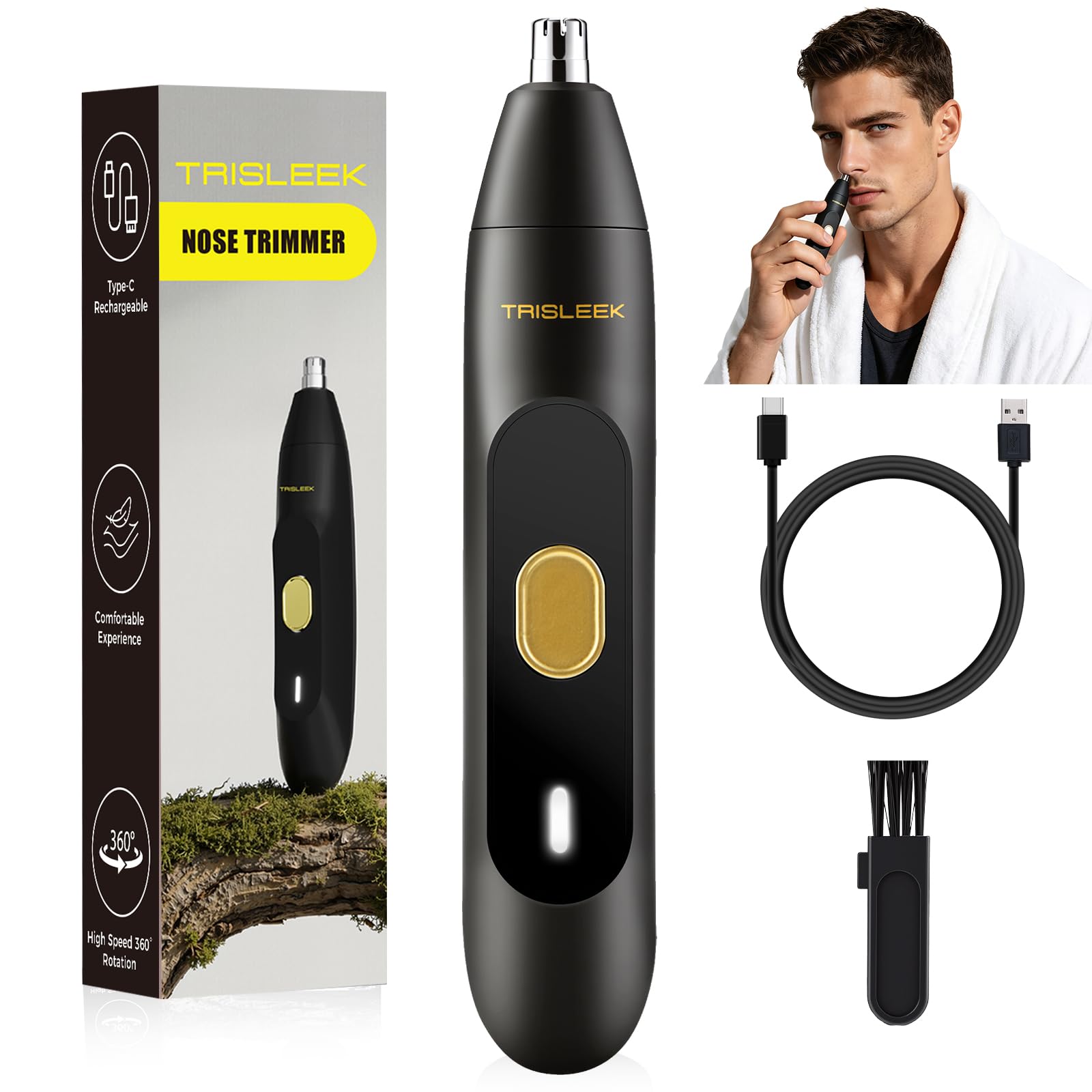 Ear and Nose Hair Trimmer for Men, USB-C Rechargeable Nose Trimmer for Men