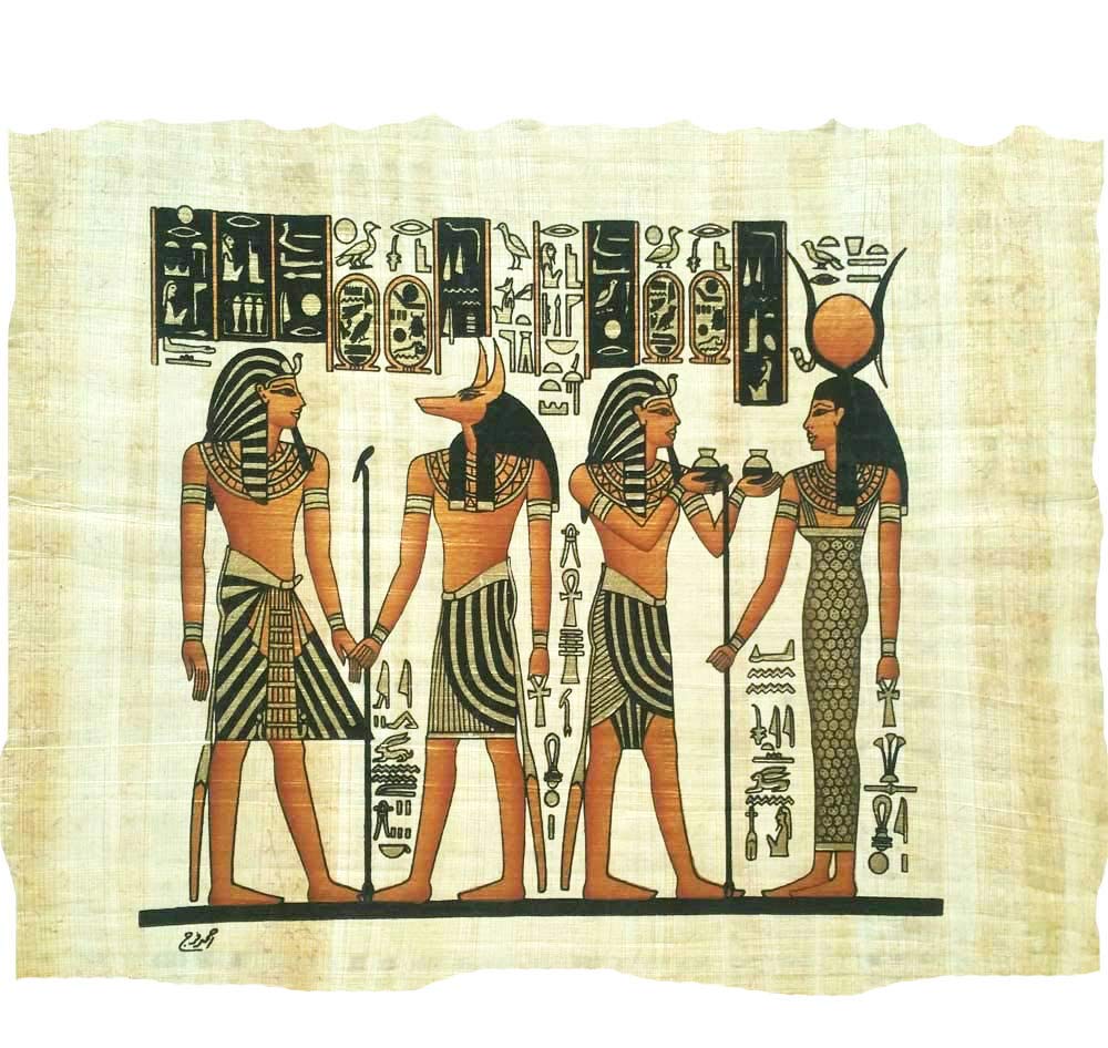 Papyrus égypte Ramsès II Anubis Isis 33x43cm peinture artisanale
