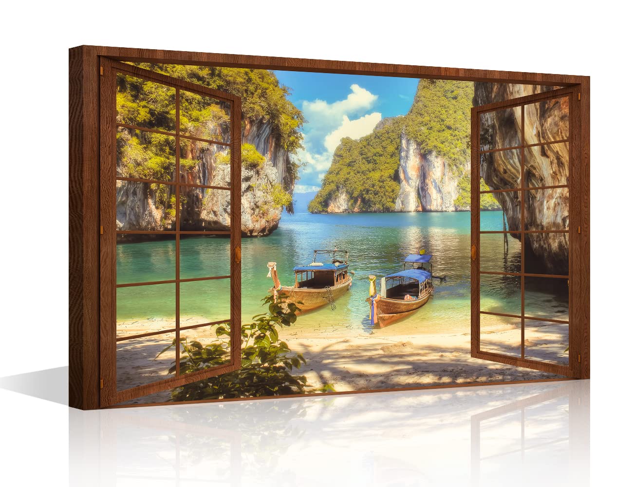 TISHIRON Window View Effect Canvas Wall Art Modern 3D Window of Andaman Sea Painting Framed Print Ready to Hang for Living Room Bedroom Bathroom Home Wall Decor 36x24inch โ image 1