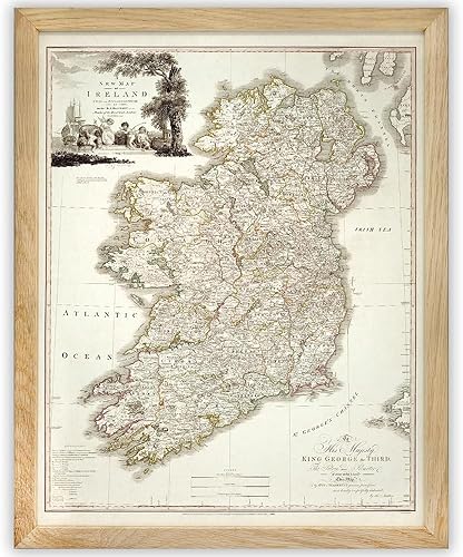 Miniatura 13 de Map of Ireland 1792 11x14 Unframed Poster, Antique 18th Century Irish Counties Cartography Print, Vintage Sepia Geography Art, King George III