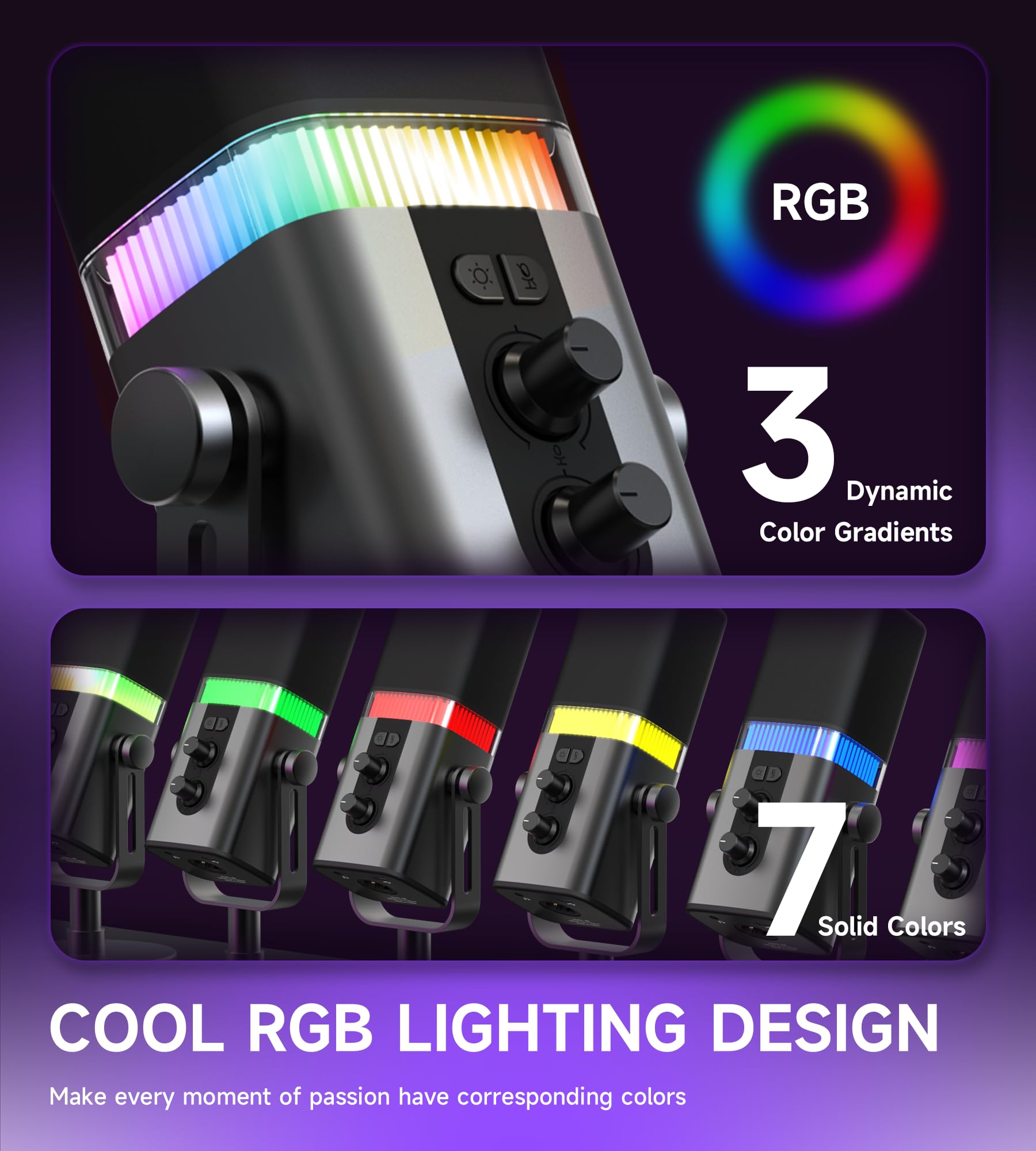 MAILANGSHI 192KHz/32bit Dynamic Podcast Mikrofon für PC, USB & XLR Mikrofon mit RGB, Stand, Stummschaltung, Vollmetall, Gain/Volume, Gaming Mikrofon für Livestreaming