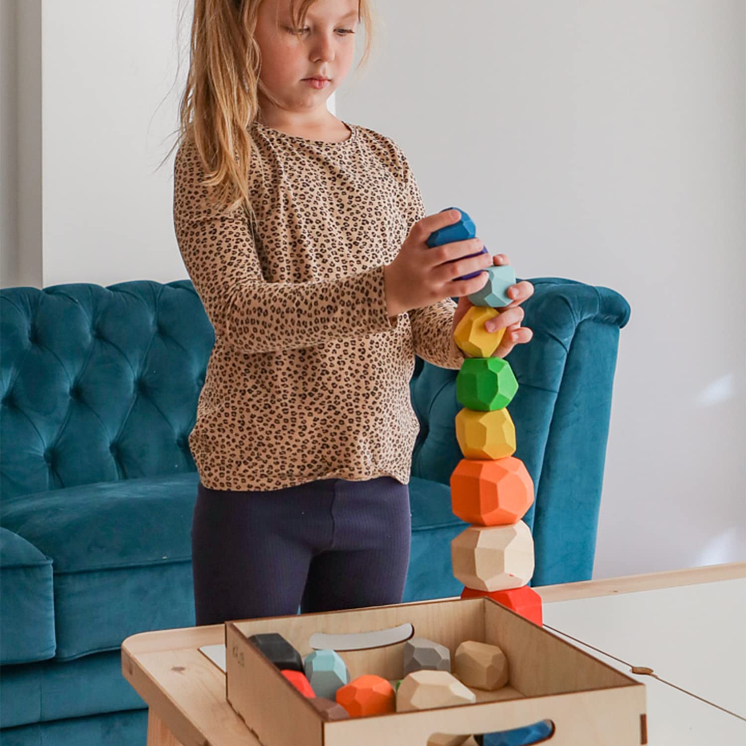 Ulanik Stacking Stones Toddler Montessori Toys for 3+ Year Olds Baby Wooden Building Blocks Game for Learning Colour Sorting & Counting 25 Balancing Stones - Image 2