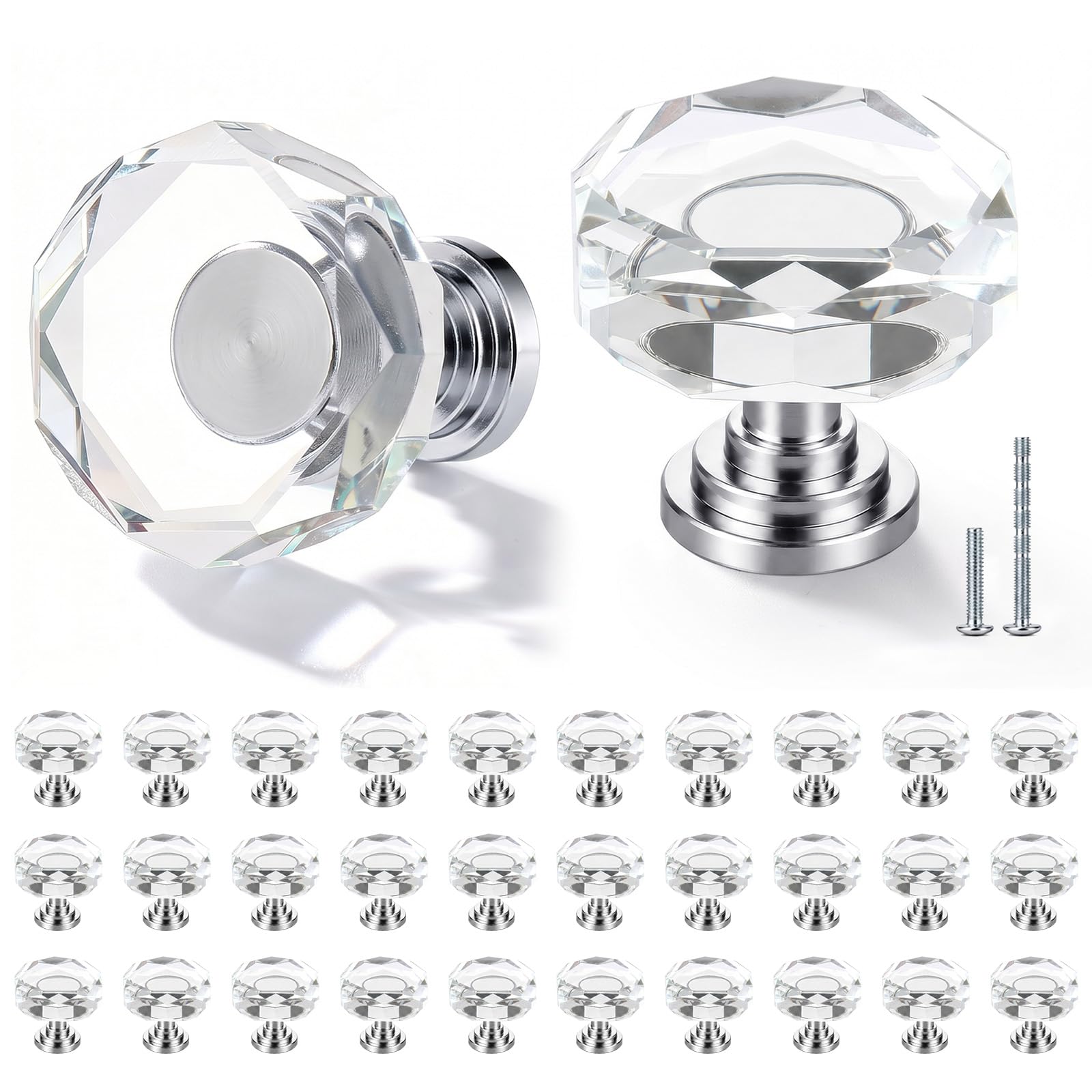 12 Pack 1-1/4 Inch Glass Crystal Cabinet Knobs, Brass Polygon Drawer Pulls — Amazon image 13