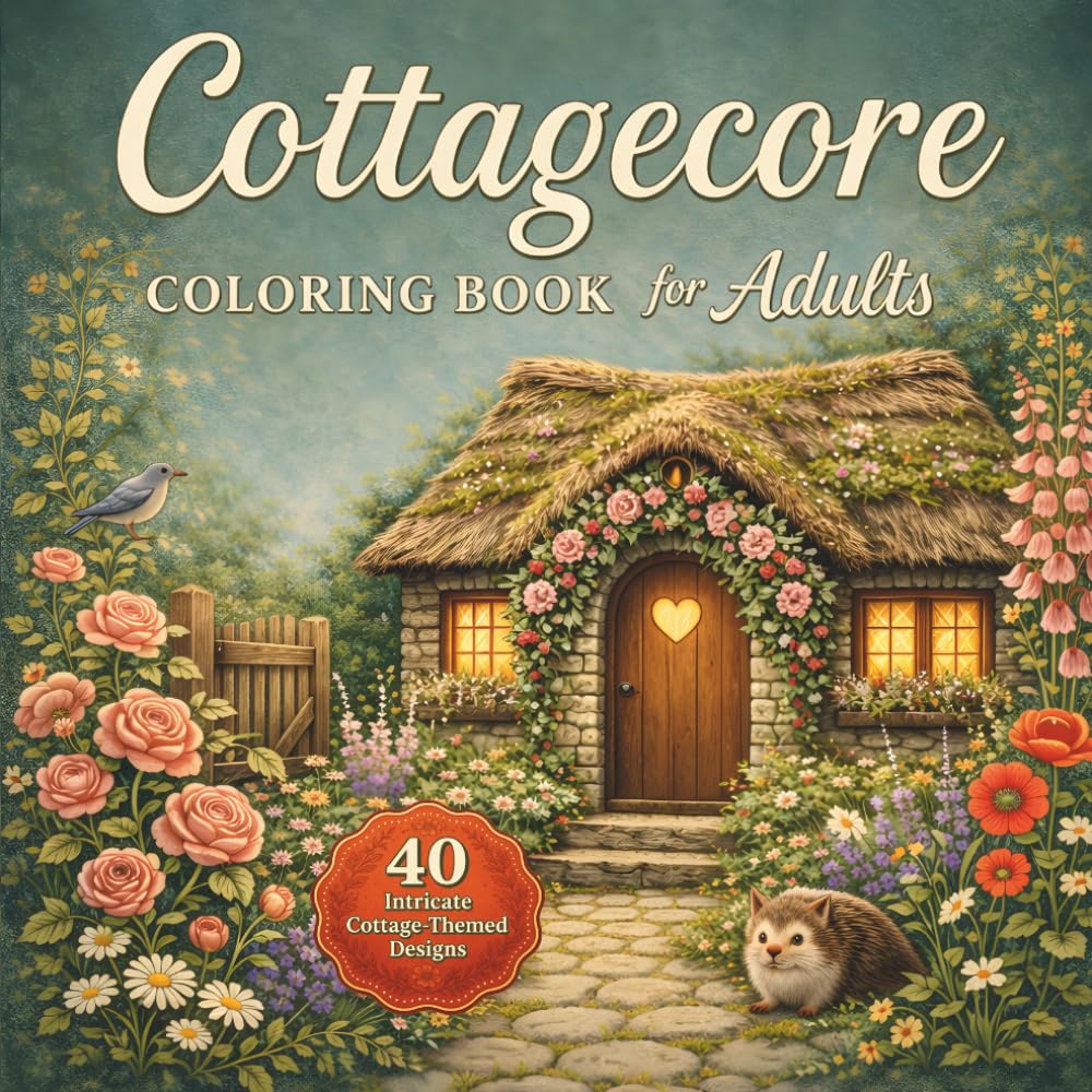 Cottagecore Coloring Book for Adults: 40 Intricate Designs featuring Cozy Cottages, Wildflower Gardens, Woodland Scenes and Rustic Interiors for Stress Relief and Relaxation