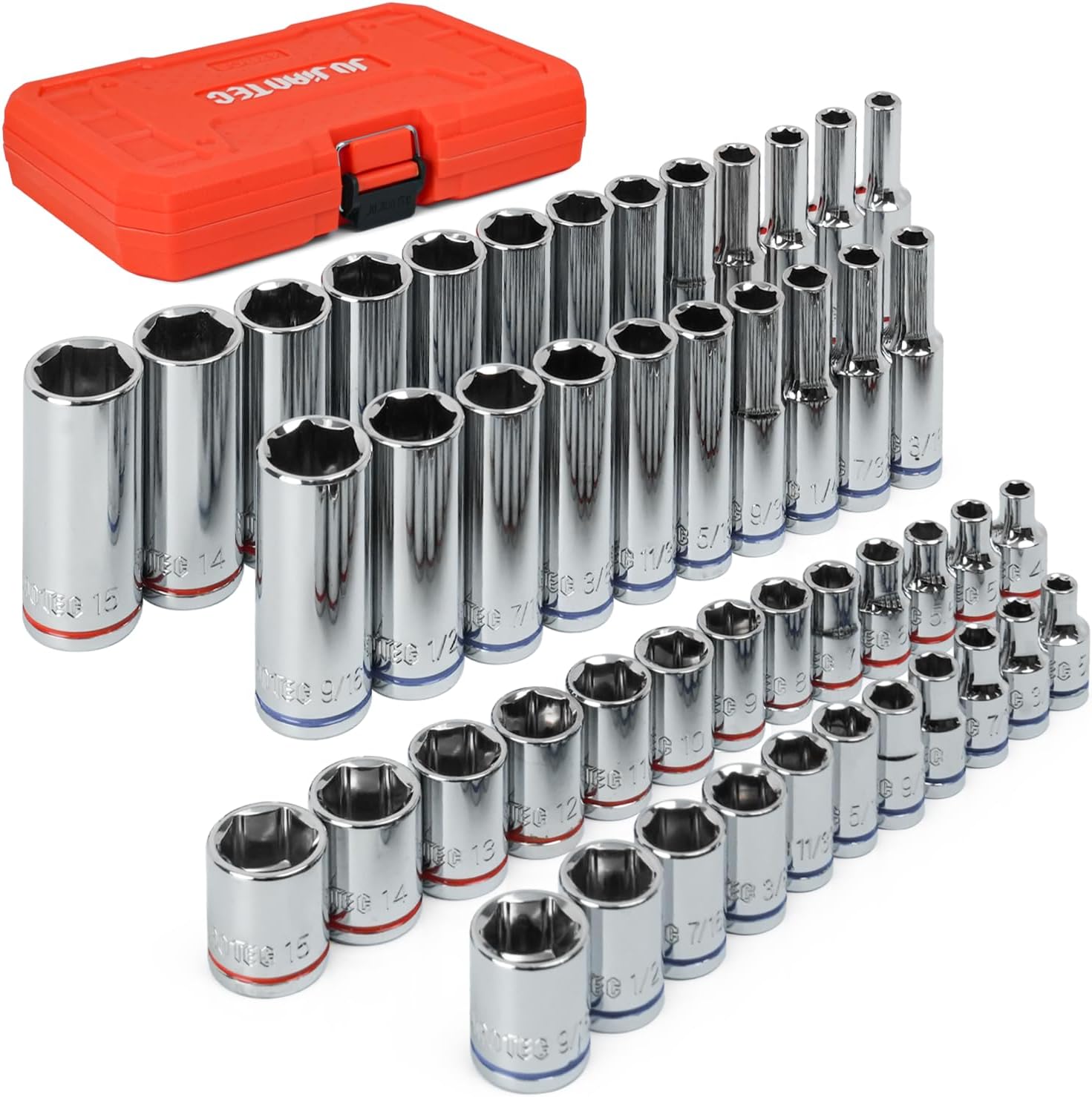 47-Piece 1/4" Drive Impact Socket Set - Deep & Shallow Socket Set SAE 5/32"-9/16" and Metric 4-15mm, 6 Point CR-V Alloy Steel for Auto Repair, with Molded Case