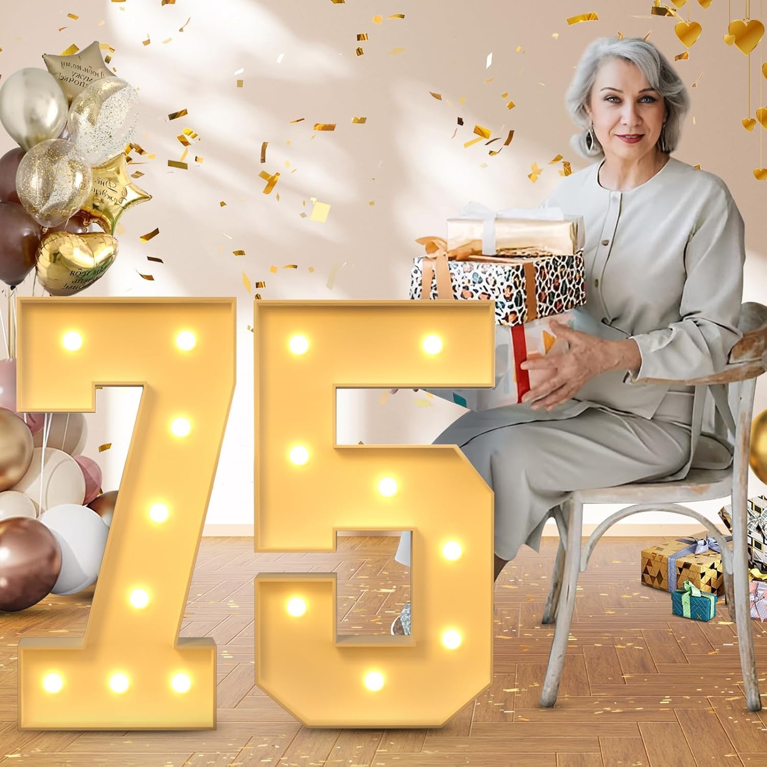 imprsv 3FT Marquee Light Up Numbers,75th Birthday Decorations, DIY Marquee Numbers for Birthday Decorations, Party Decorations Birthday Party Decor,Mosaic Number 75,Pre-Cut Foam Board Kit Age 75 White