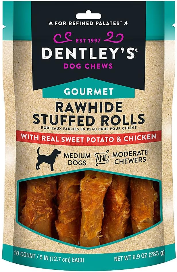 Dentley's Gourmet Rawhide Stuffed Rolls Dog Treats Sweet