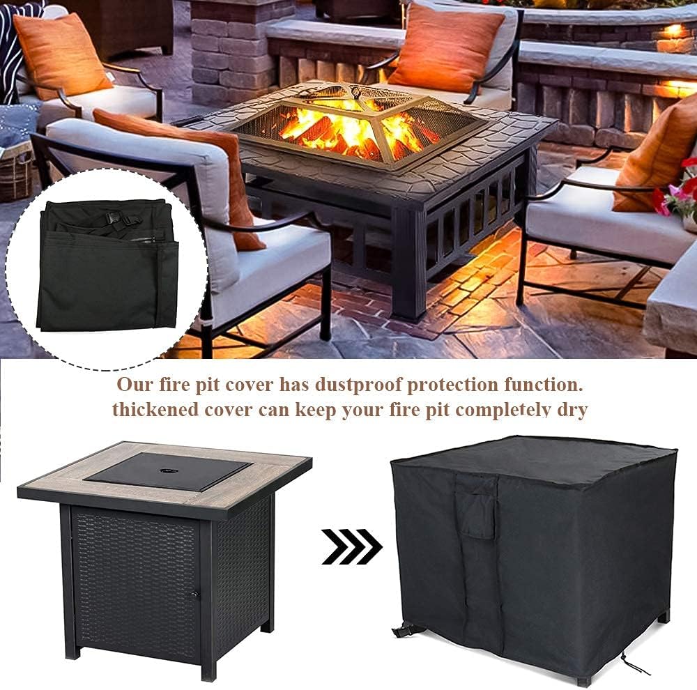Aidetech Fire Pit Cover,28 inch Firepit Covers Square 600D Polyester Fire Pit Table Cover for Propane Fire Pit- 28x28x25 inch