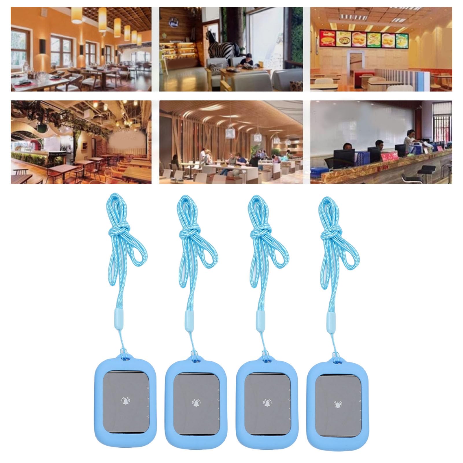 Asixxsix Système de Téléavertisseur de Restauration, 800 M de Longue Distance Système D'appel sans Fil 4 Bipeurs Breeurs de File D'attente Client Buzzer pour Les Camions de Restauration (Blue)