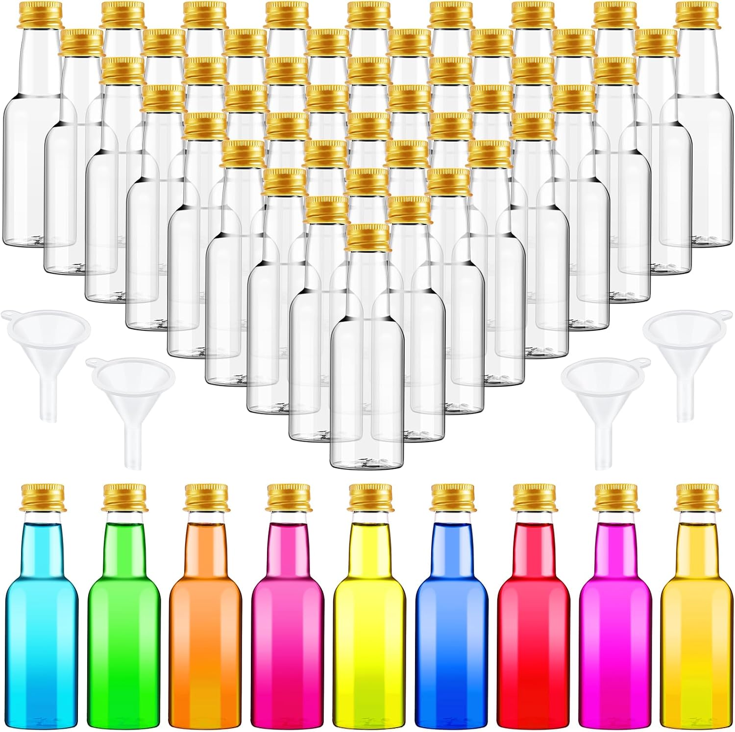 Tessco for you 200 Pcs Mini Liquor Bottles with Gold Cap, Small Empty Shot Bottle, Airtight Plastic Spirit Alcohol, Salad Dressing Wine Hot Sauce Party Supplies(0.85 Oz)
