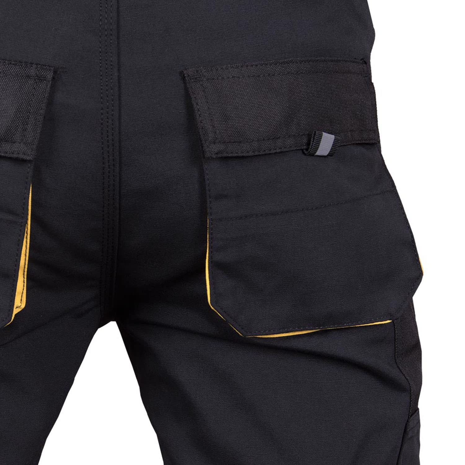 REIS FORECO-T BY46 Pantalon de Travail pour Homme, Protecteur, Anti-coupure, Cargo, 80% Polyester 20% Coton, Noir-Jaune, Taille 48