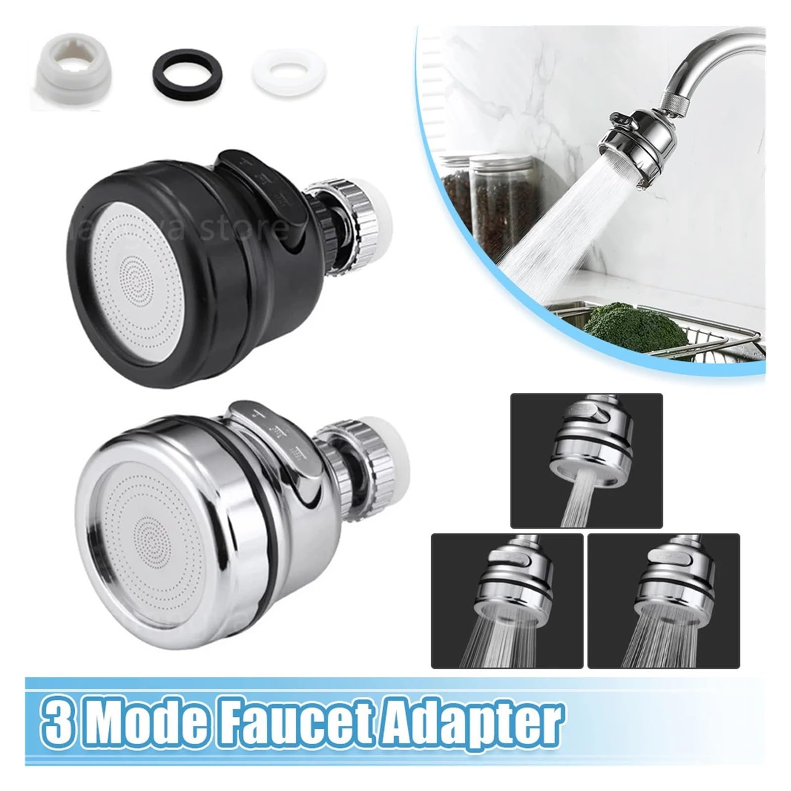 Rubinetto da Cucina Girevole a 360 Gradi, aeratore Regolabile, 3 modalità, Filtro spruzzatore, diffusore, Rubinetto per Il Risparmio idrico, Miscelatore, ugello, Facile
