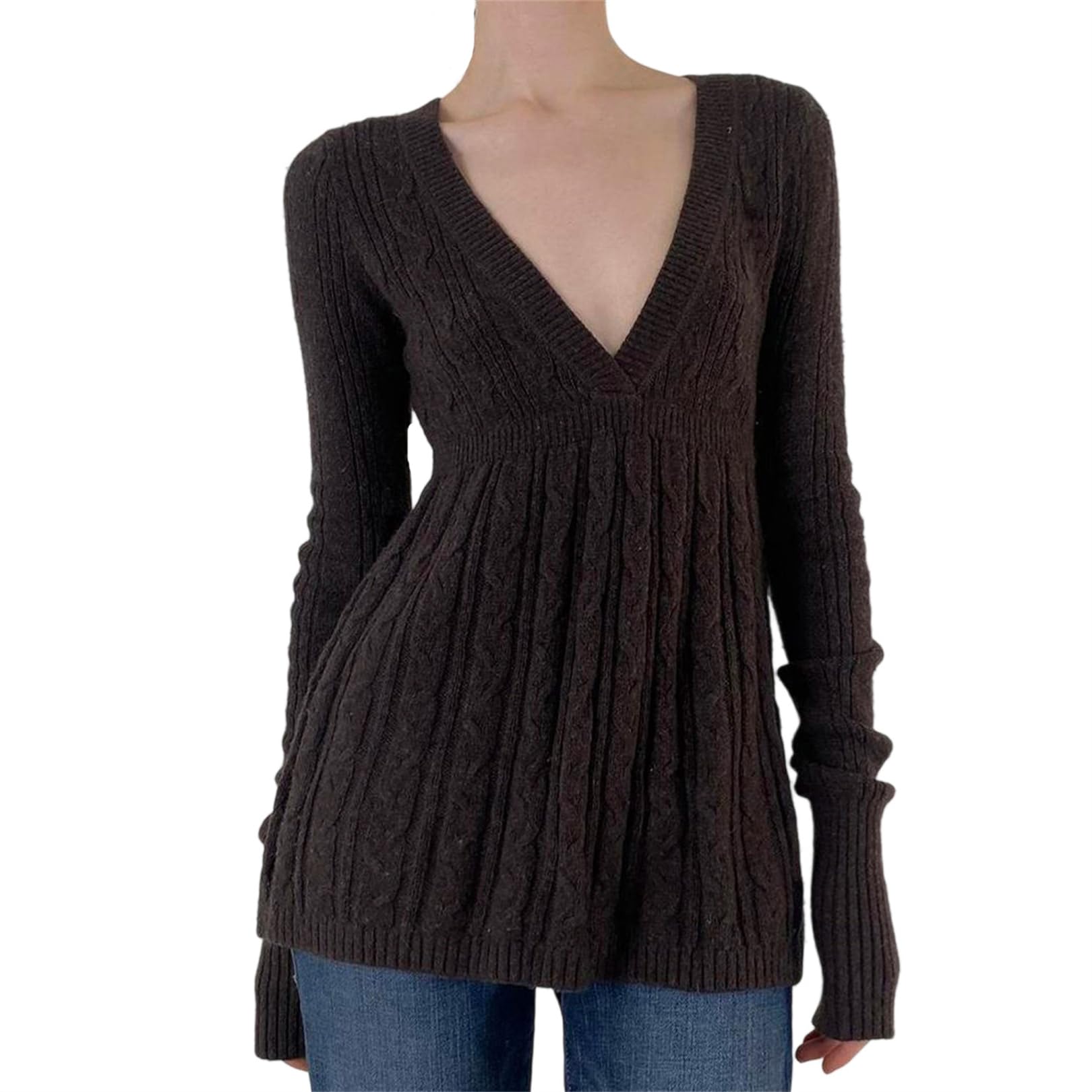 Y2K Babydoll Sweaters for Women Cute Slim Fit Square Neck Long Sleeve Knit Pullover Top Fairycore Fall Trendy
