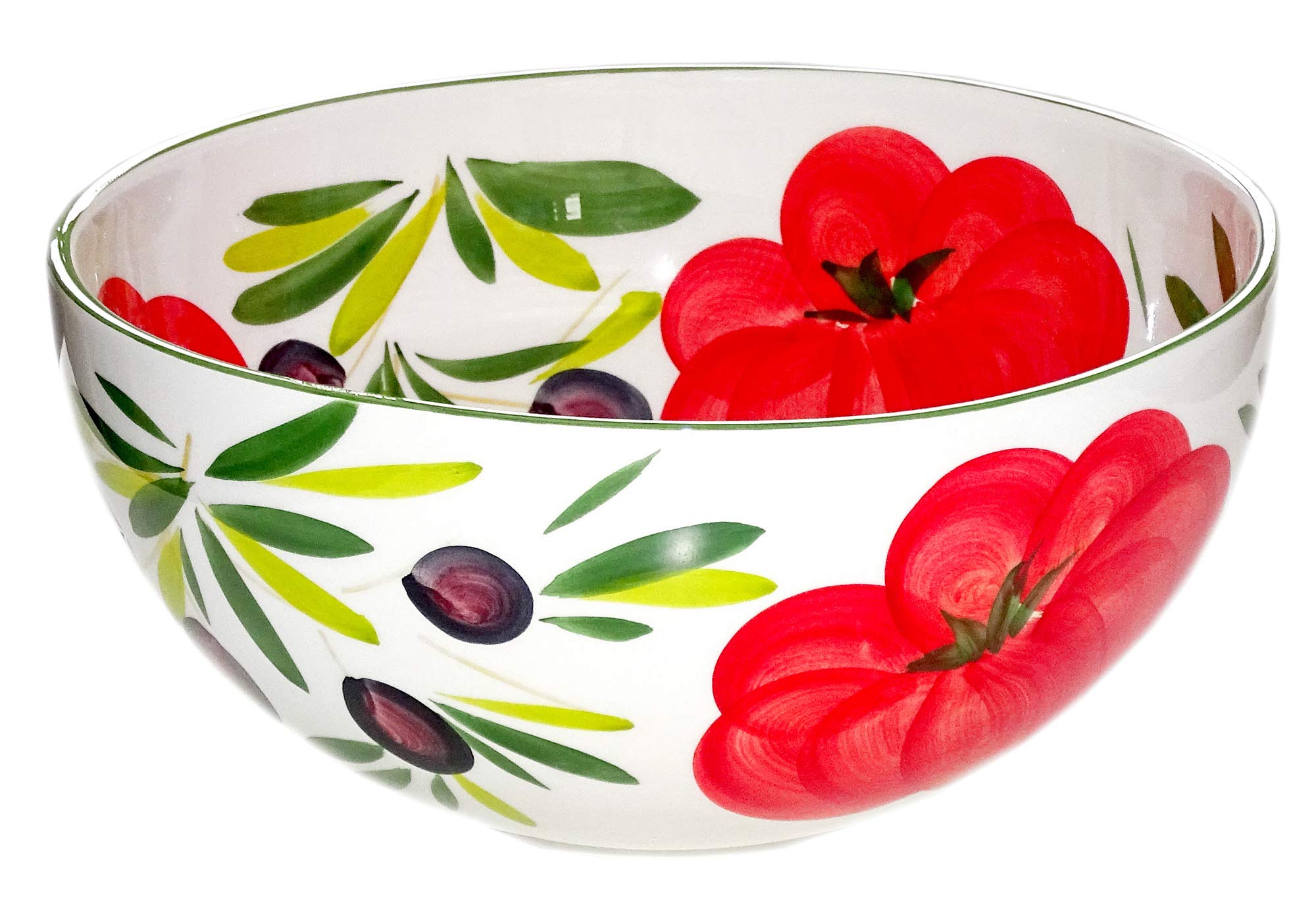 Lashuma Ciotola rotonda 26 cm, in ceramica italiana pomodoro – oliva, grande insalatiera fatta a mano