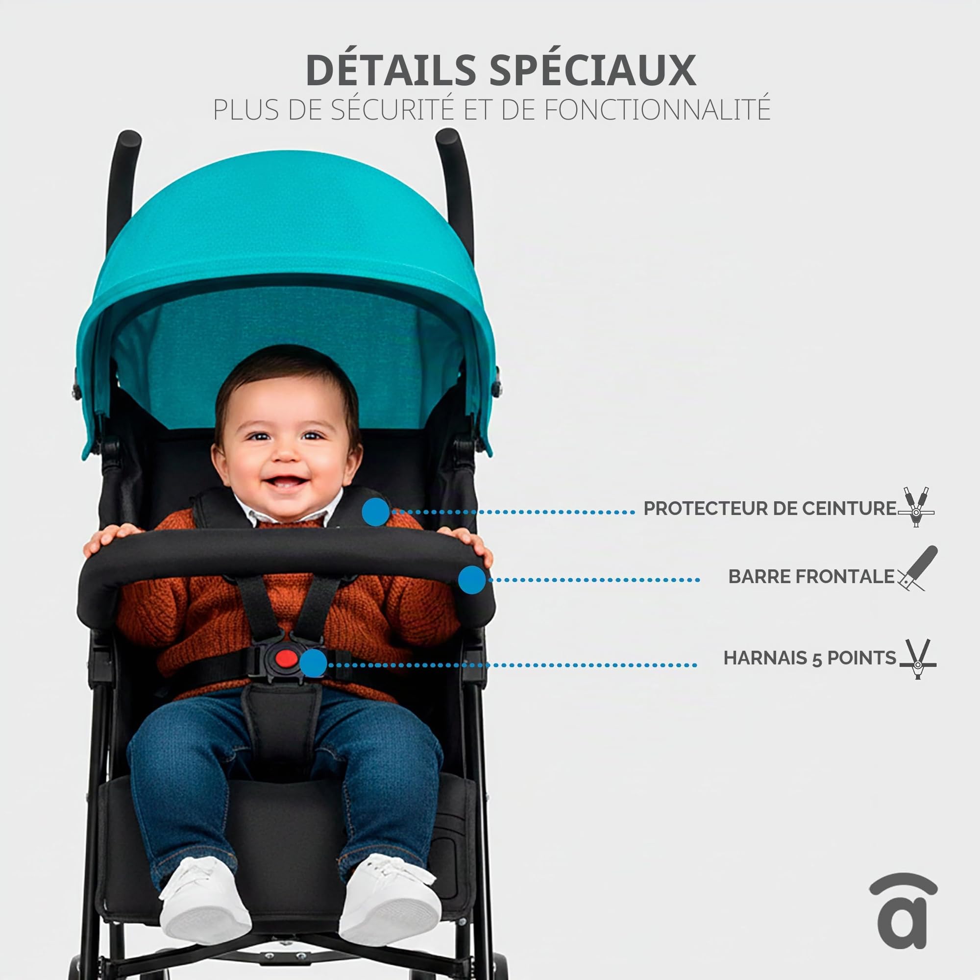 Asalvo TOKYO Poussette, Ultra Légère avec Châssis en Acier et Pliage Compact, Dossier Réglable, Harnais 5 Points et Canopy avec Fenêtre, Maniabilité Maximale et Sécurité Optimale, Anthracite