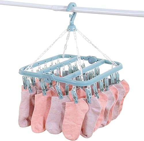 Clip plegable y colgador de goteo, 12 piezas de ganchos plegables con 32 clips de secado, estante de secado plegable con 32 clips para secar