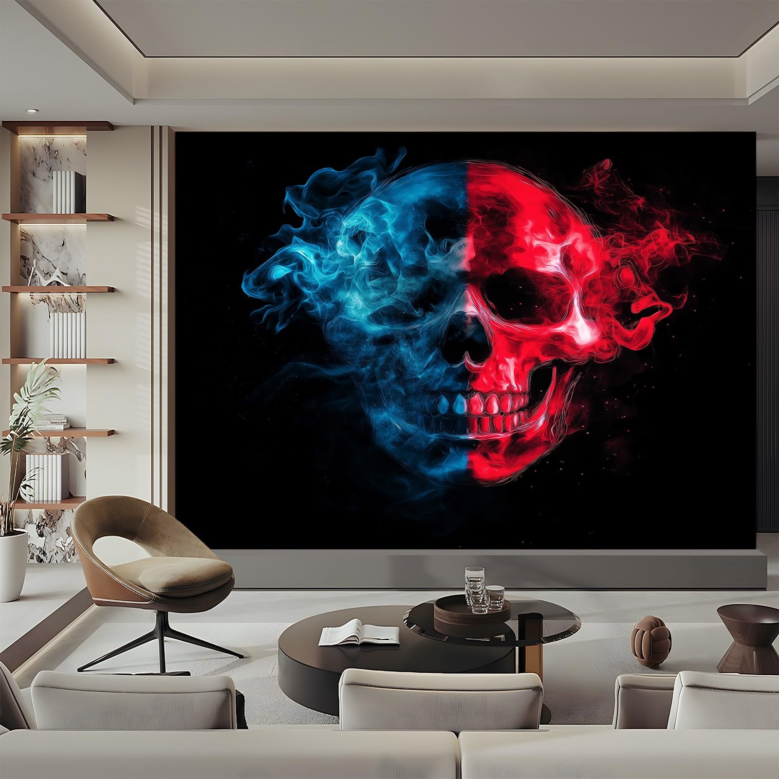 Panoramiczna tapeta fantazyjna czaszka płomień czerwony niebieski 200 x 140 cm (szer. x wys.) ogromny plakat ścienny niestandardowy 3D do salonu pokój dziecięcy dekoracja ścienna nowoczesna włóknina