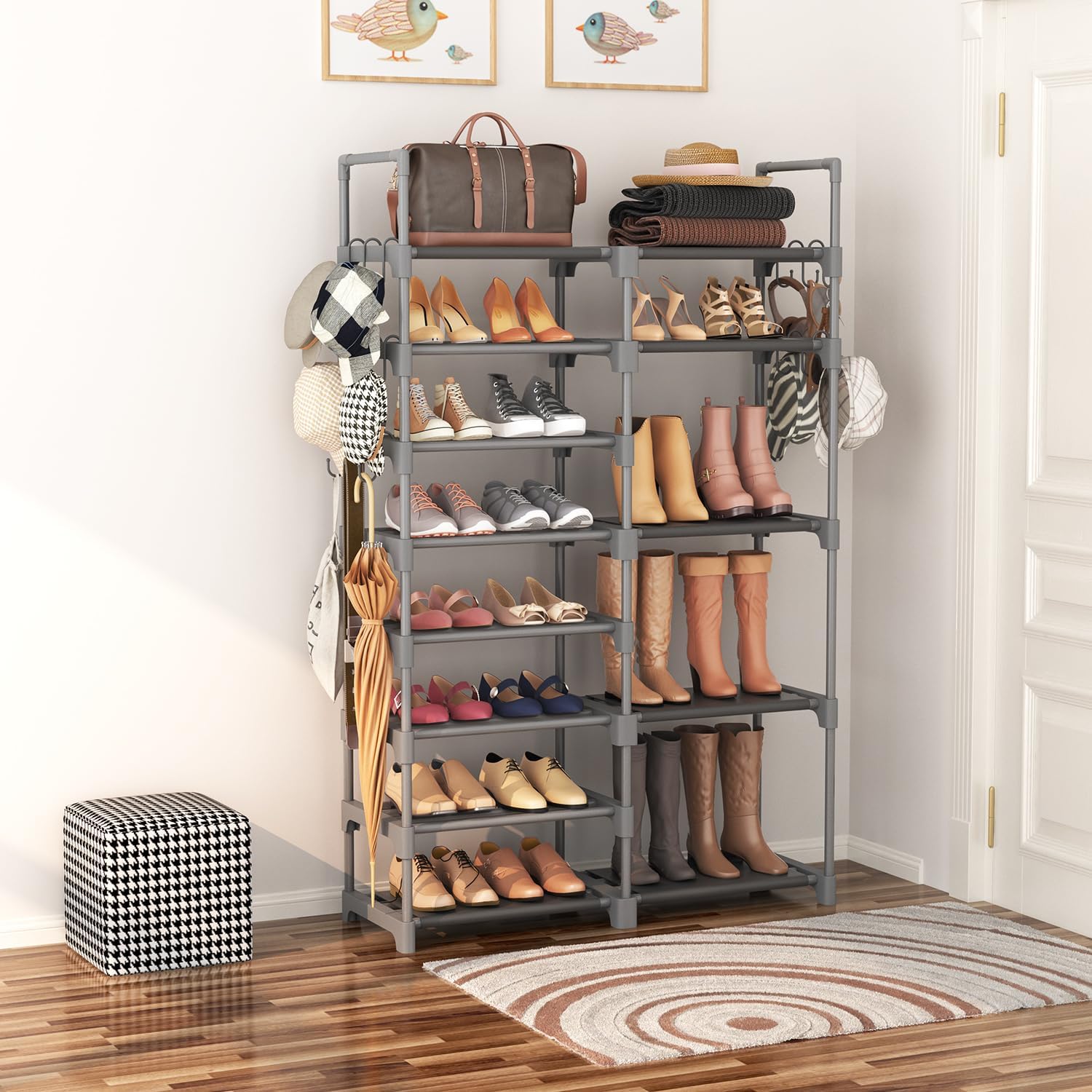 ROJASOP Shoe Rack, Shoe Storage Organizer for Closet Entryway Garage Bedroom, 8 Tier Tall Metal Shoe Shelf for 26-32 Pairs Boots & Shoes, Adjustable Shoe Stand for Small Space - Image 2