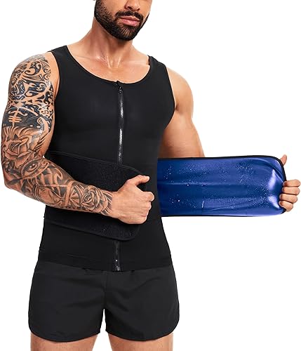 Chaleco de sauna para hombre para entrenamiento de cintura, camisa de sauna para hombre, con cremallera, cinturón de sudor, camiseta sin mangas para