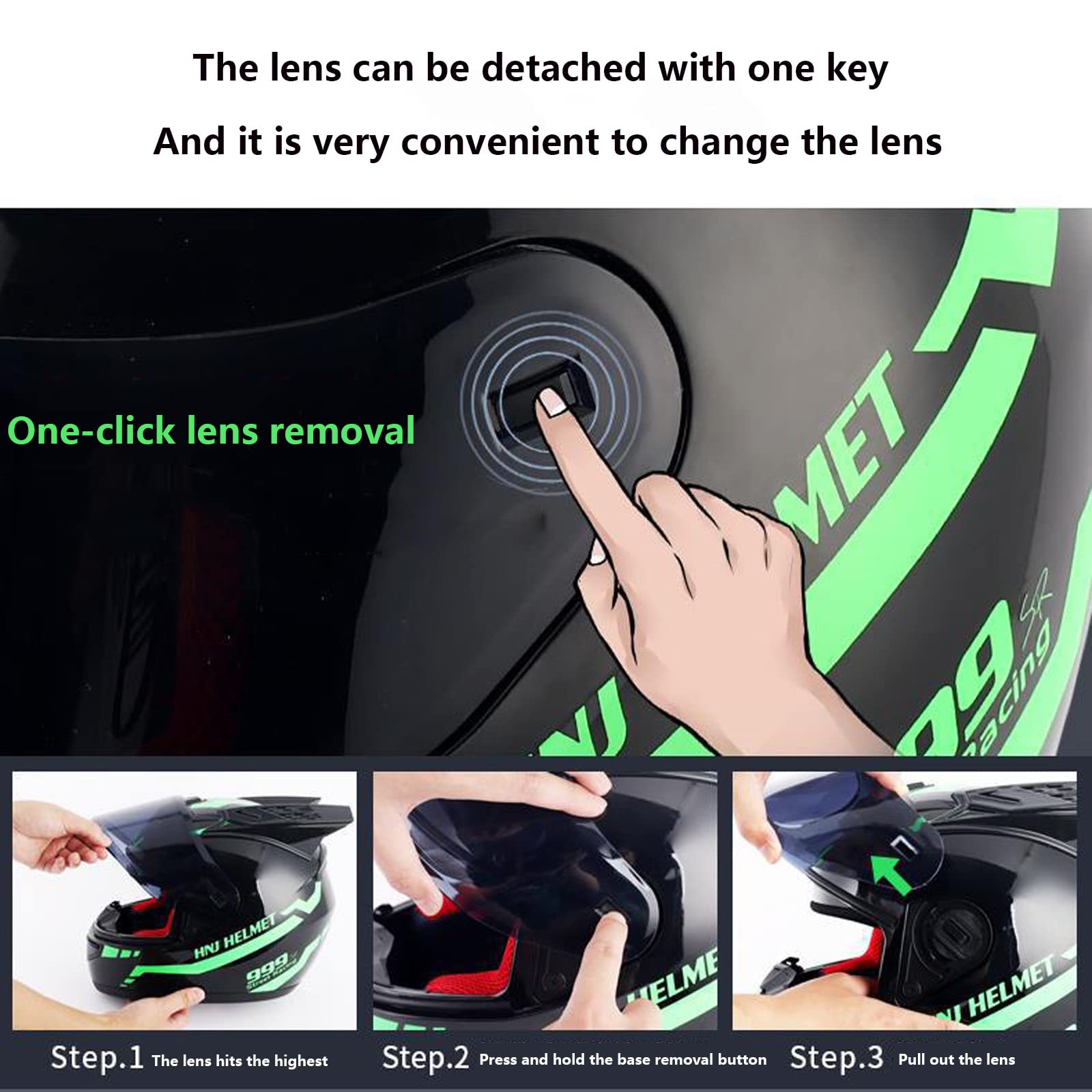 Casco de Motocicleta Personalizado para Adultos, Casco de Casco de Moto de Cara Completa Apropiadas con Casco de Motocicleta Todoterreno Aprobado para Todas Las Estaciones (54-64 cm)