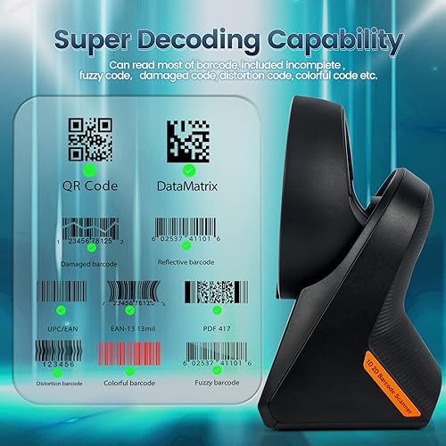 Miniatura 5 de Escáner de código de barras 2D con cable USB, 1D 2D QR Escáner de código de barras de escritorio Omnidireccional 2D manos libres lector de código de