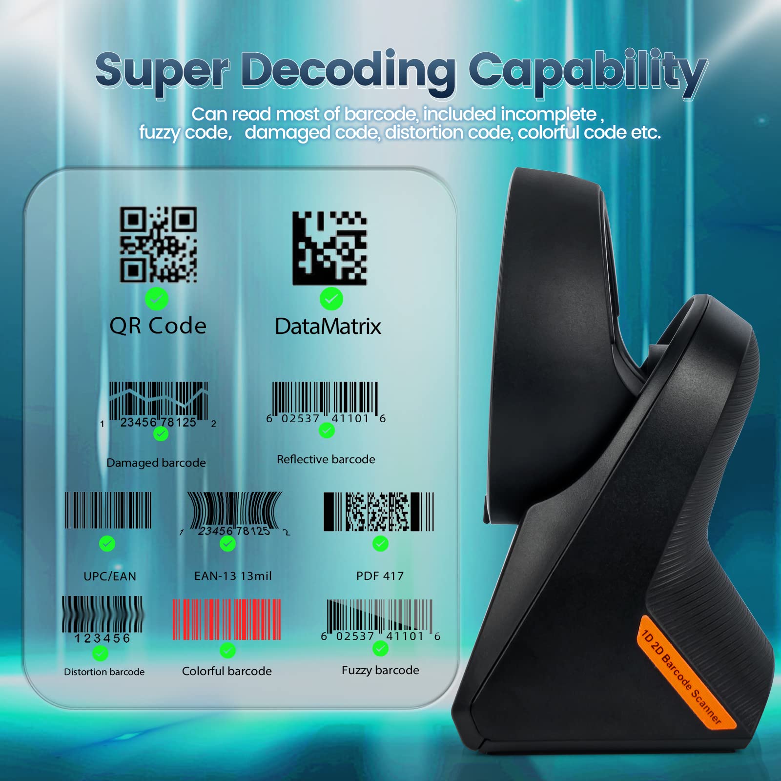 OBZ 1D QR 2D Desktop Barcode Scanner, QR Code Scanner USB Handsfree Barcode-Scanner Automatischer Bildsensierung Barcodescanner für POS PC Supermarkt Bibliothek Laden