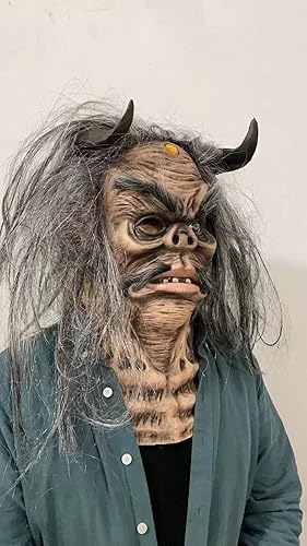 Vista 5 de Máscara de Halloween espeluznante monstruo malvado aterrador zombi de terror con pelo, disfraz de cosplay, decoración de fiesta