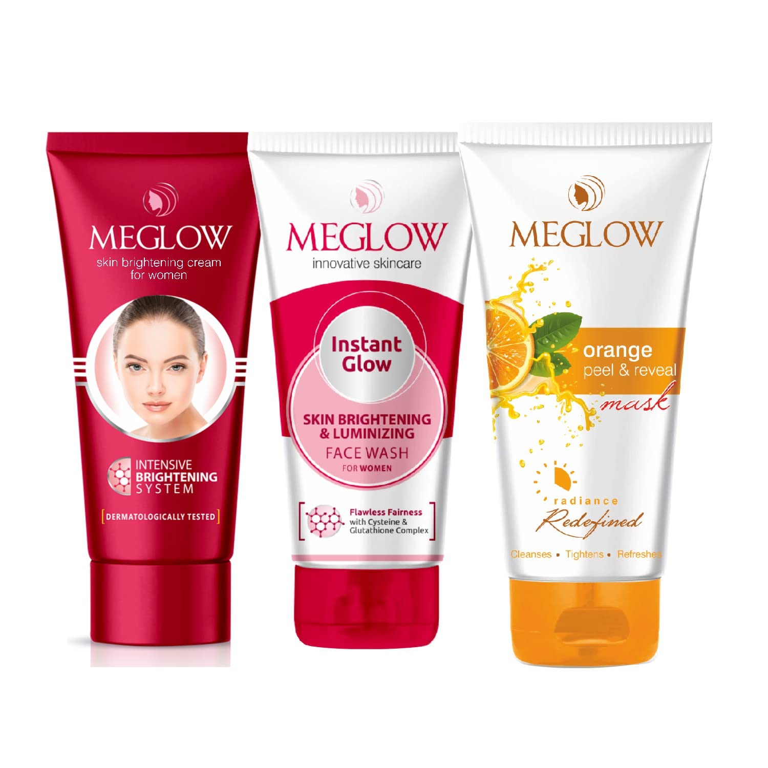 Skincare Combo Pack of 3 - Skin brightening Cream for women(50g), Instant Glow Facewash (70g),& Orange Peel & Reveal Face Mask (70g) with Natural Ingredients for Soft & Smooth Skin|Paraben-Free