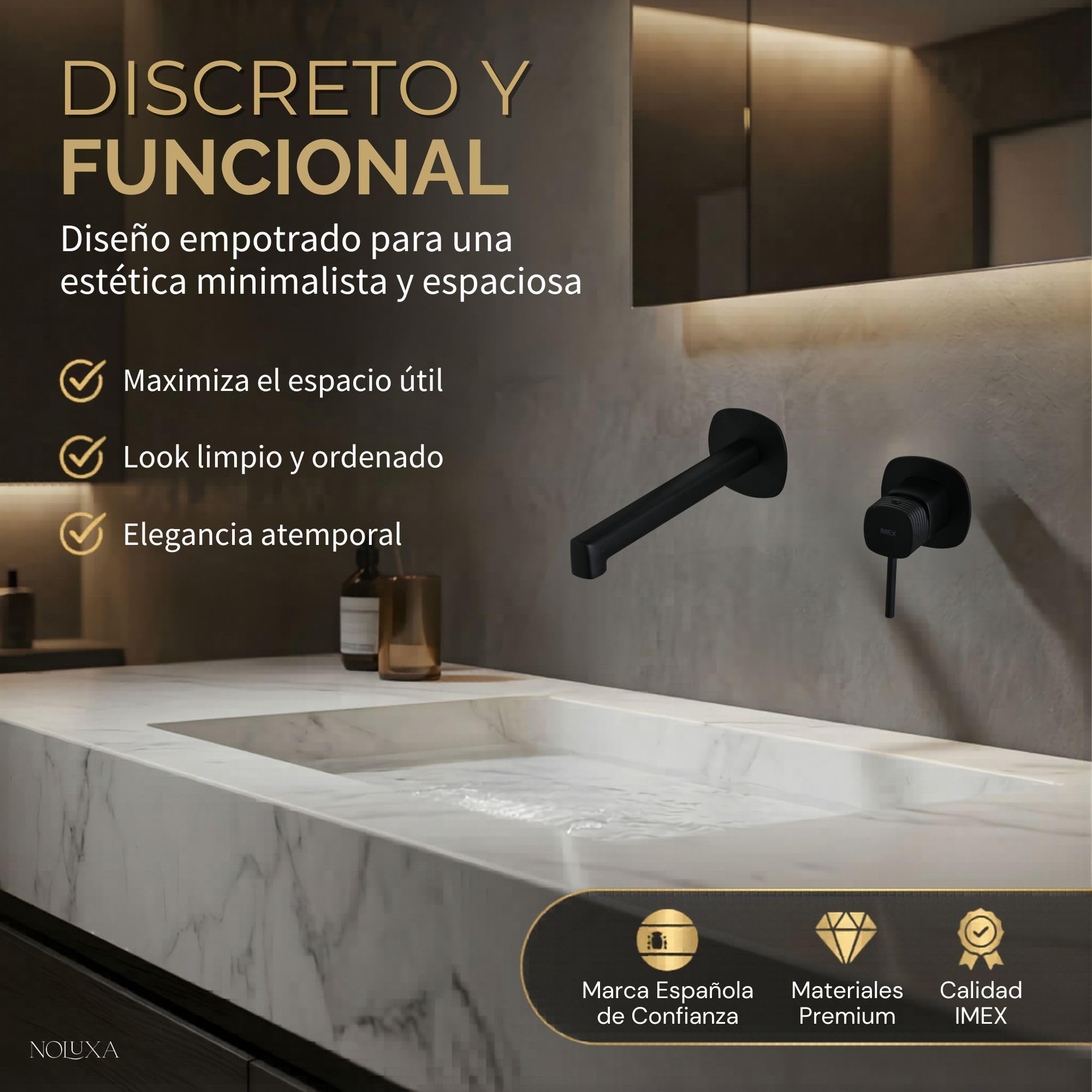 IMEX - Grifo Lavabo Empotrado Negro Mate | Grifo de Lavabo Monomando Pared Mezclador Agua Fría y Caliente | Grifería en Latón con Cartucho Cerámico Ø35mm | Serie Firenze